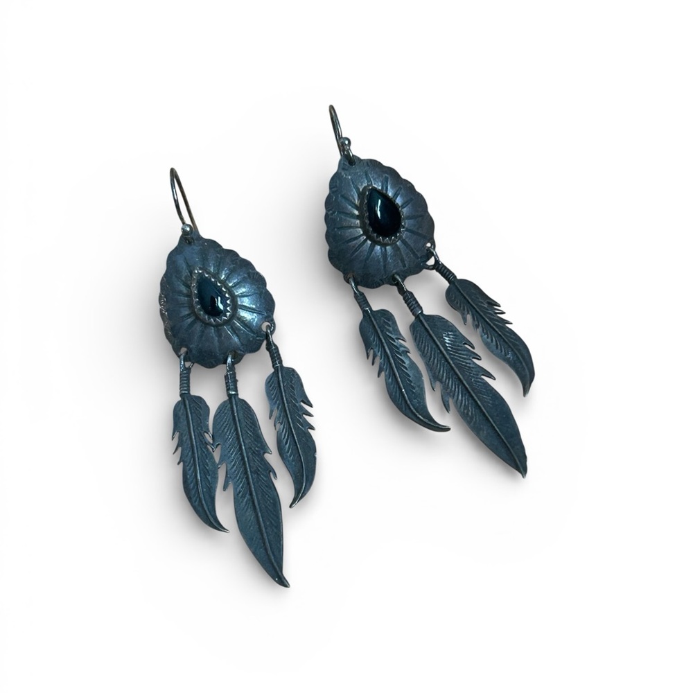 Vintage Sterling Silver Feather Dangle Earrings